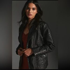 Anthropologie Faux leather eyelet jacket - oversized, black dress it up/down.